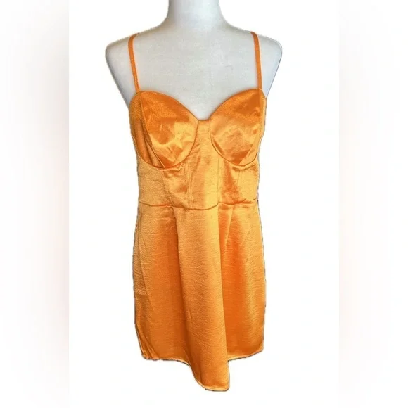 NWT Wild Fable bright orange satin mini dress corset bodice lace up back large - Picture 3 of 11